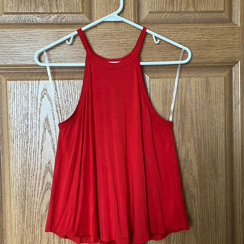 Lush Bright Red Flowy Halter top, fits like a small
